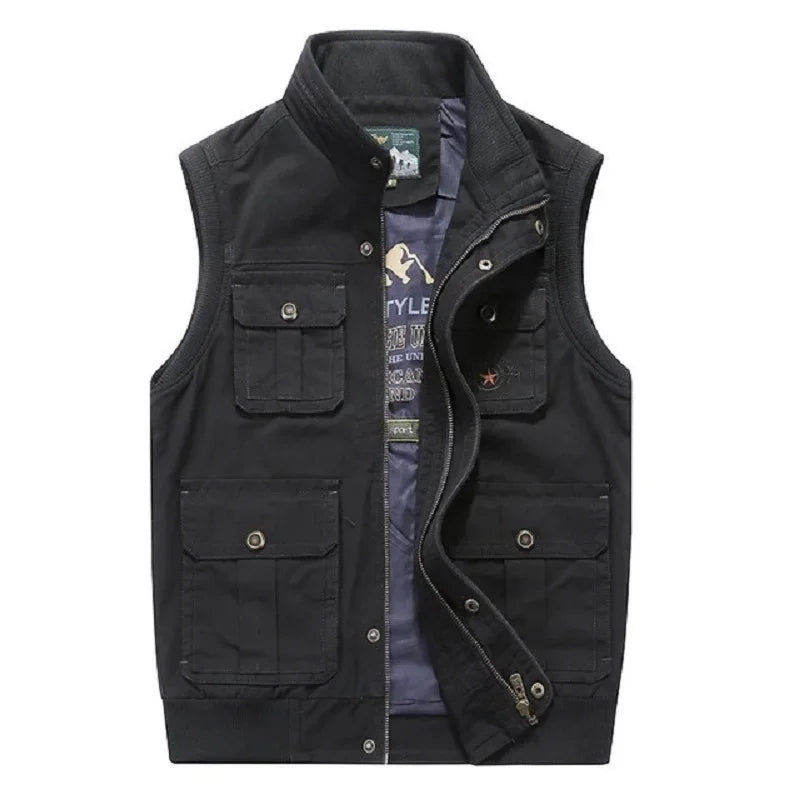 Men's multi-pocket vintage waistcoat