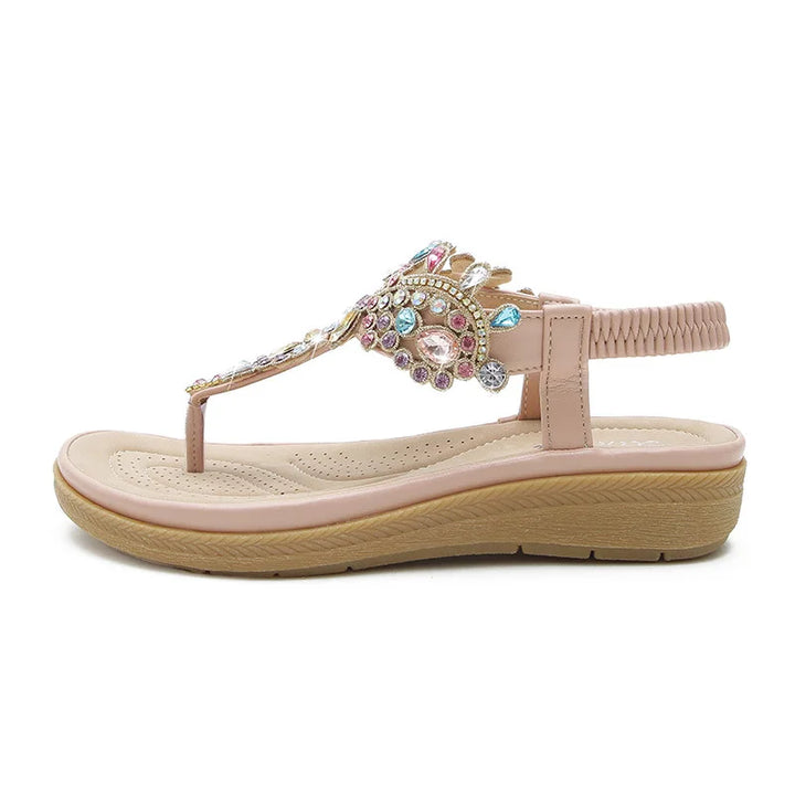 Fashionable women's sandals with rhinestones and platform