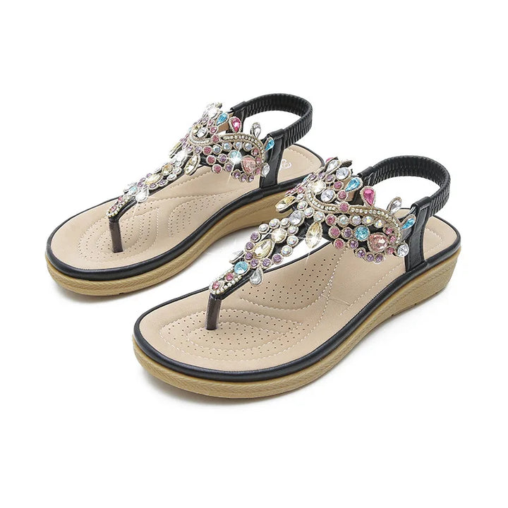 Fashionable women's sandals with rhinestones and platform