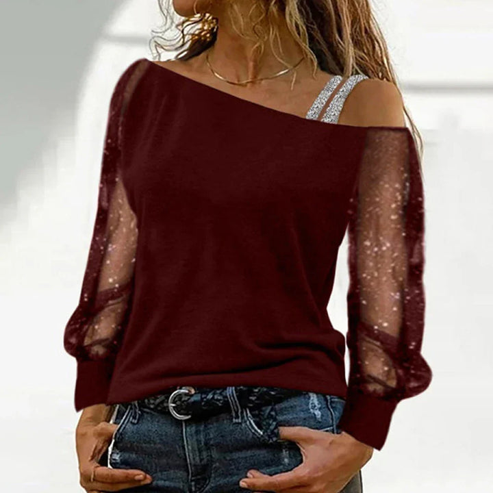 Oversized long-sleeved T-shirt with lace and mesh