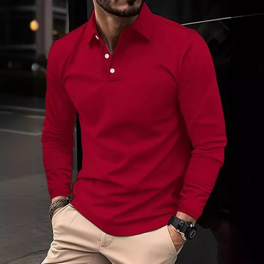 Men's - Long Sleeve Polo Shirt - Cotton Slim Fit