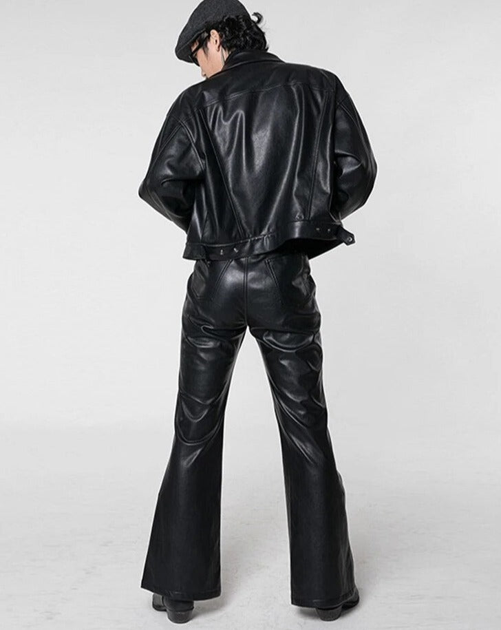 Long Soft Leather Flare Trousers