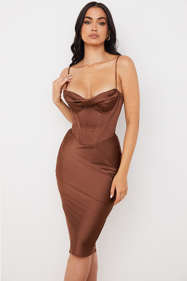 Absolute Elegance Satin Corset Midi Dress