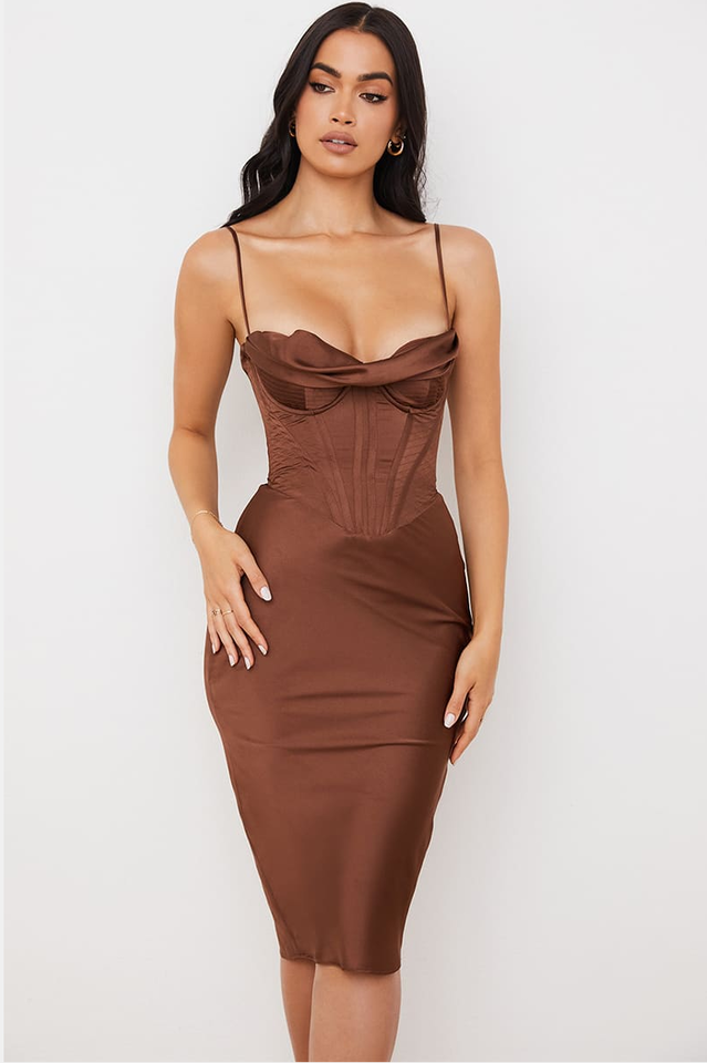 Absolute Elegance Satin Corset Midi Dress
