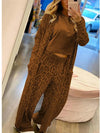 Leopard print pocket long sleeve cardigan and elasticated waist trouser set