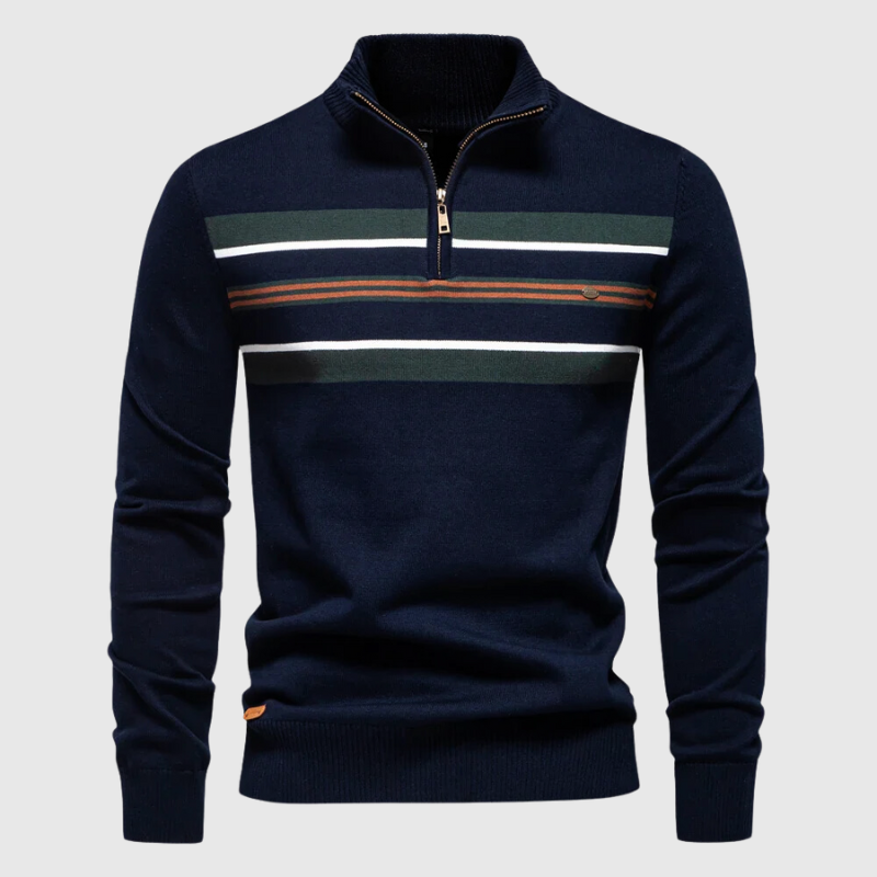 Men's - Half-Zip Striped Jumper - Modern Contrast Design