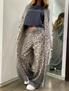 Leopard print pocket long sleeve cardigan and elasticated waist trouser set