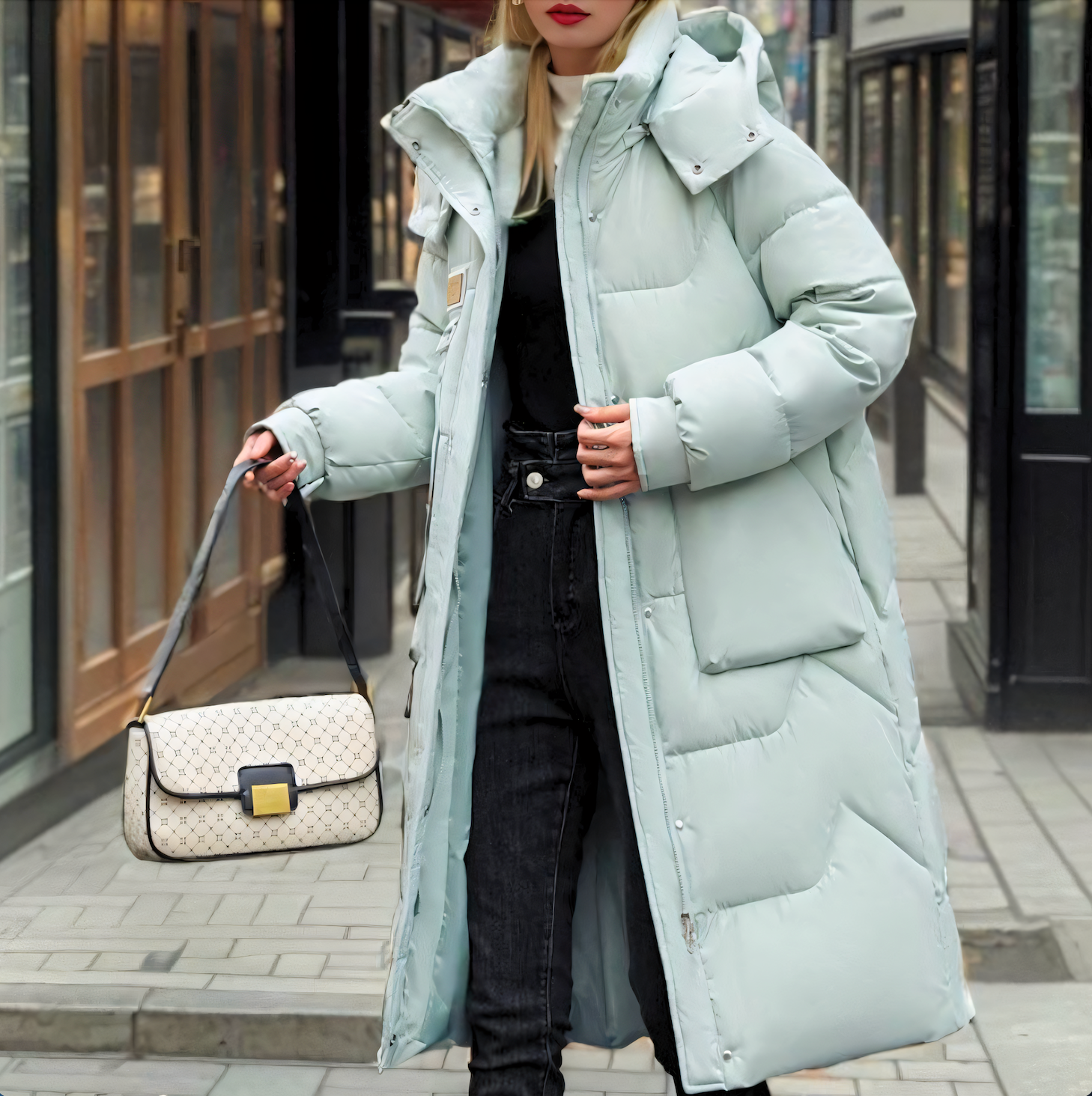 Women's - Long Puffy Winter Coat - Warm & Stylish