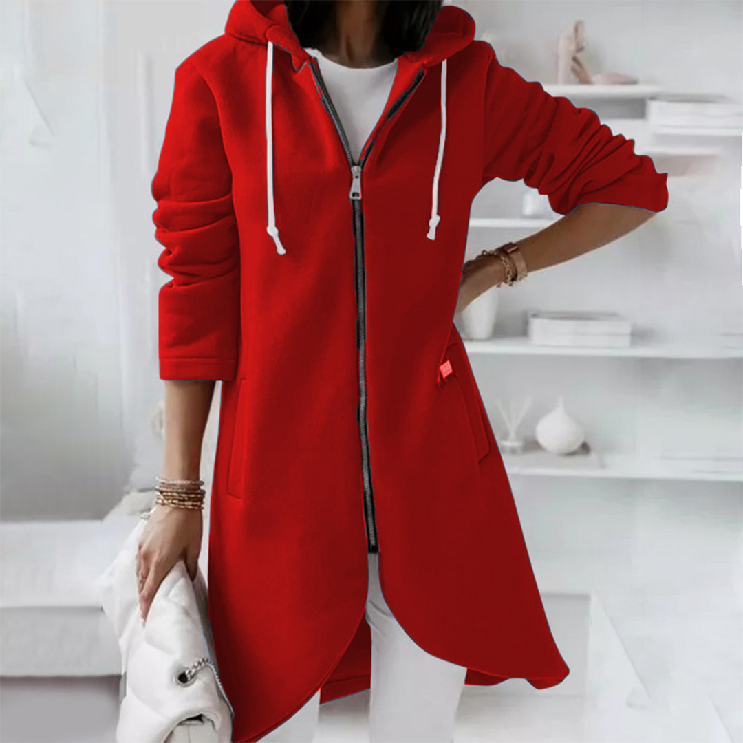 Women's - Long Hoodie - Zip-Up Design - Elegant Casual Layer for Everyday Wear