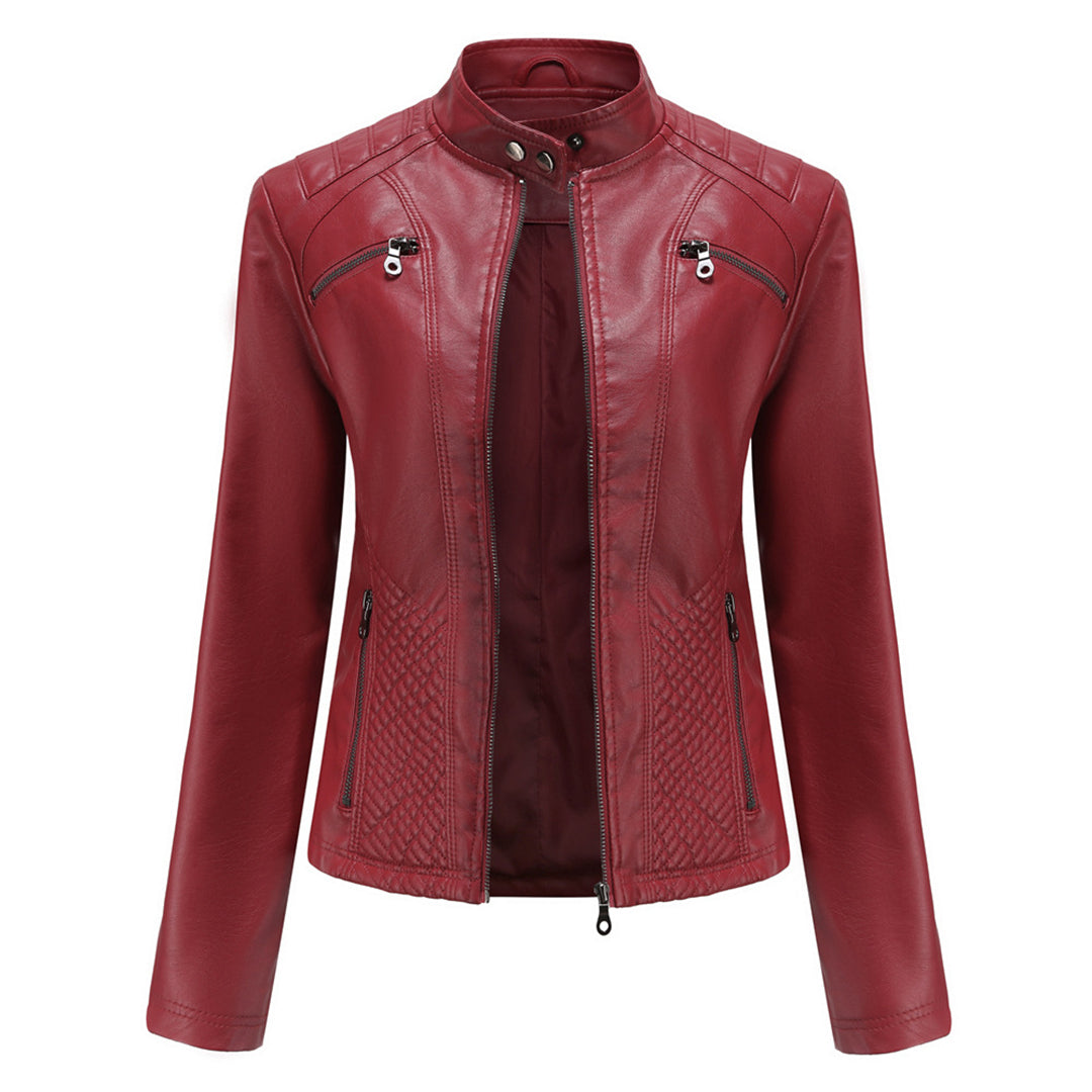 Stylish quilted leather jacket with zip