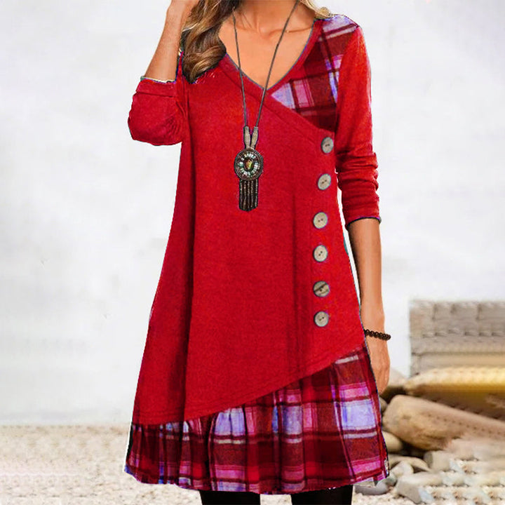 Long-sleeved chequered dress