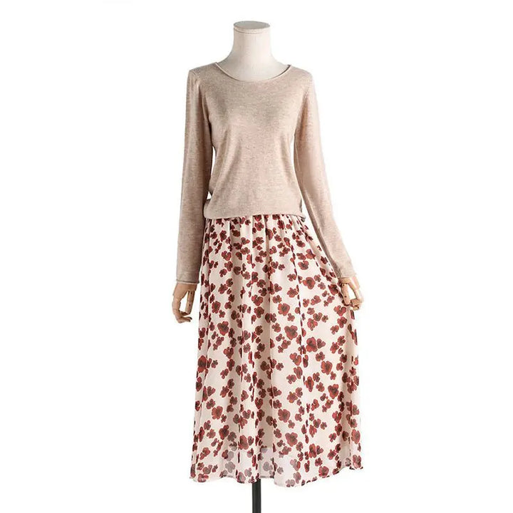 Skirt with floral pattern and elasticated waistband