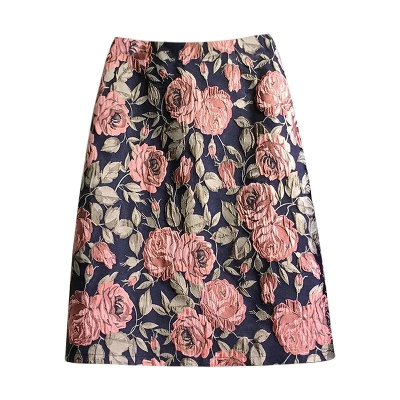 High-waisted skirt with rose print