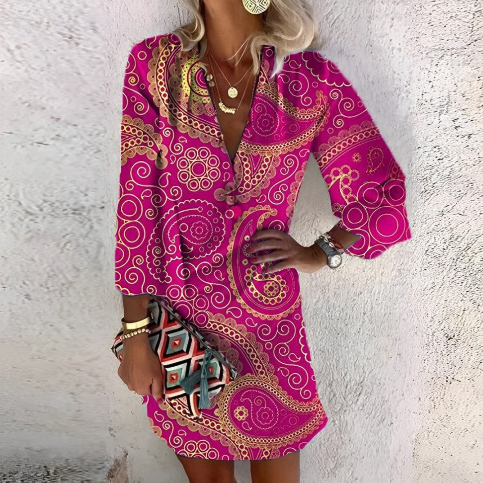 Printed Dress with V-neckline