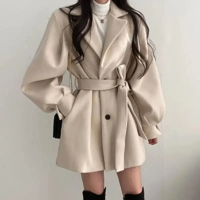 Women's - Trench Coat with Belt - Oversized Cut - Stylish & Elegant Design