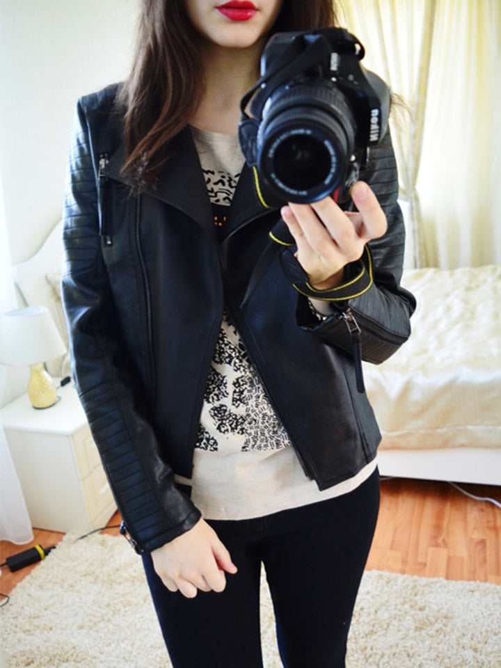 Cool leather jacket - women's PU leather jacket for spring and autumn