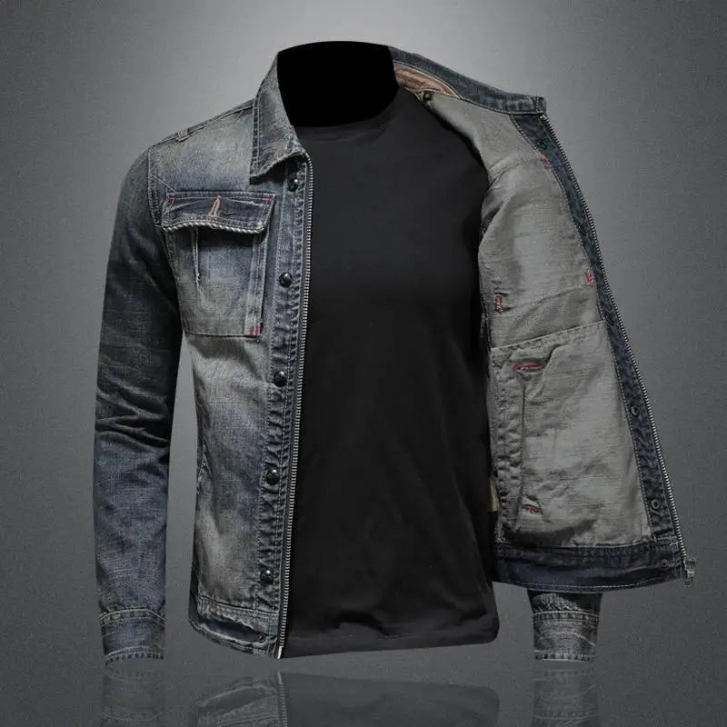 Men's - Denim Jacket - Retro Vintage - Tailored Grey Style for Timeless Fashion
