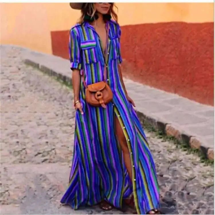 Striped casual long maxi dress