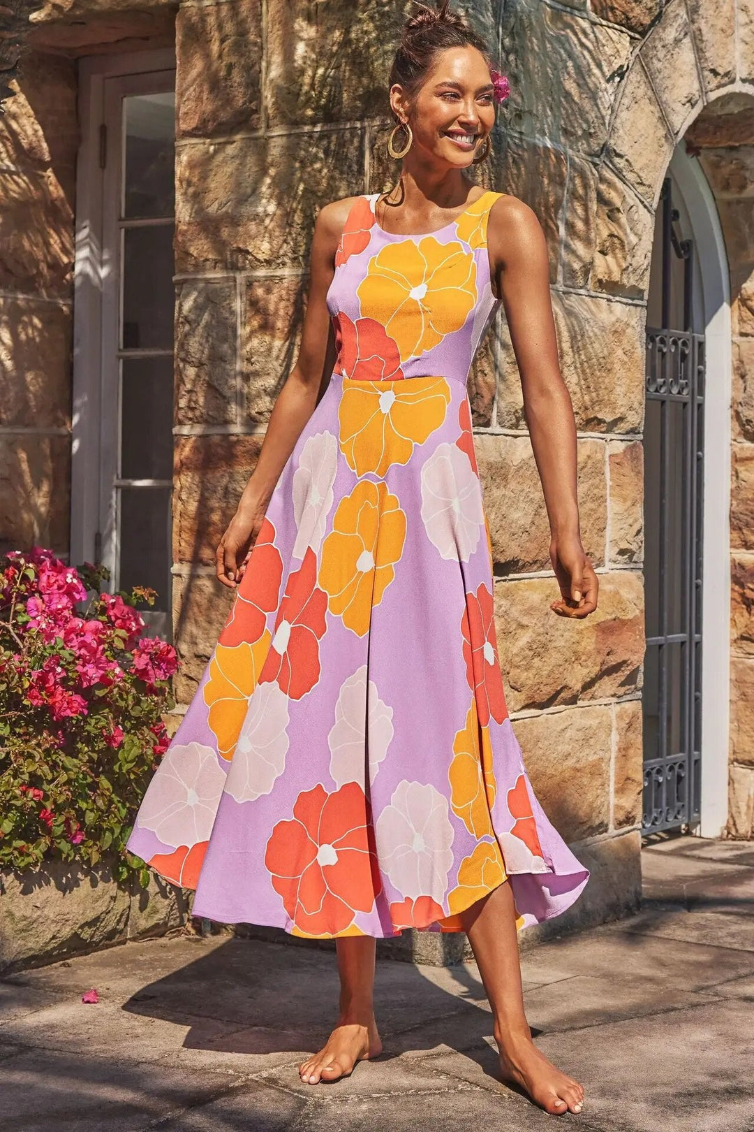 Purple flowered long dress