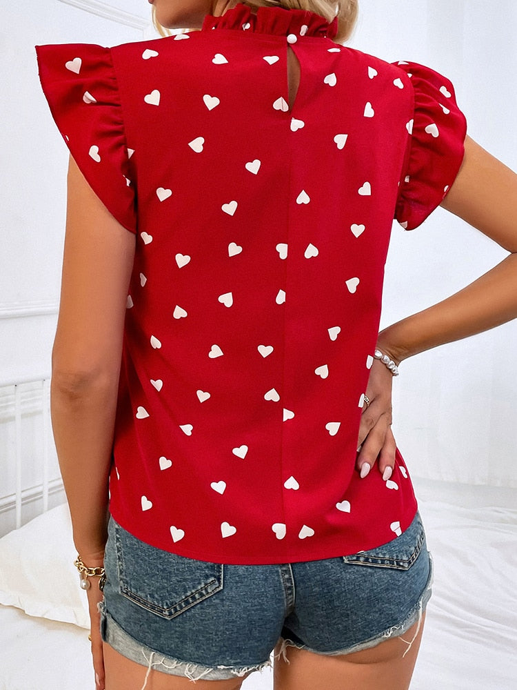 Summer blouse with short sleeves and heart print