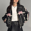 Leather jacket with bow detail