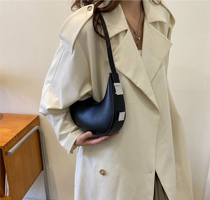 Trendy Women Niche Half Moon Shoulder Bag Solid Colour Casual Texture Fashion Shoulder and Underarm Bag