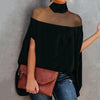 Loose High Half Collar Cape Top Transparent Mesh Blouse - Batwing Sleeve Cape Blouse