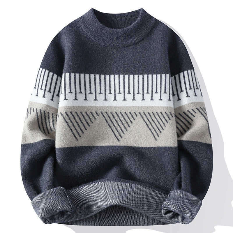 Men's - Geometric Pattern Crew Neck Sweater - Warm, Stylish, and Comfortable - Perfect for Fall Fashion