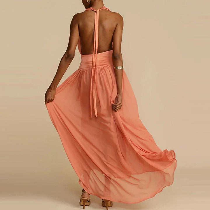 Deep maxi dress with V-neckline