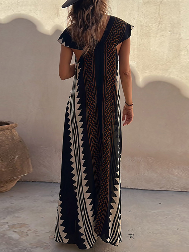 Maxi beach dress with ethnic print (in 7 colours)