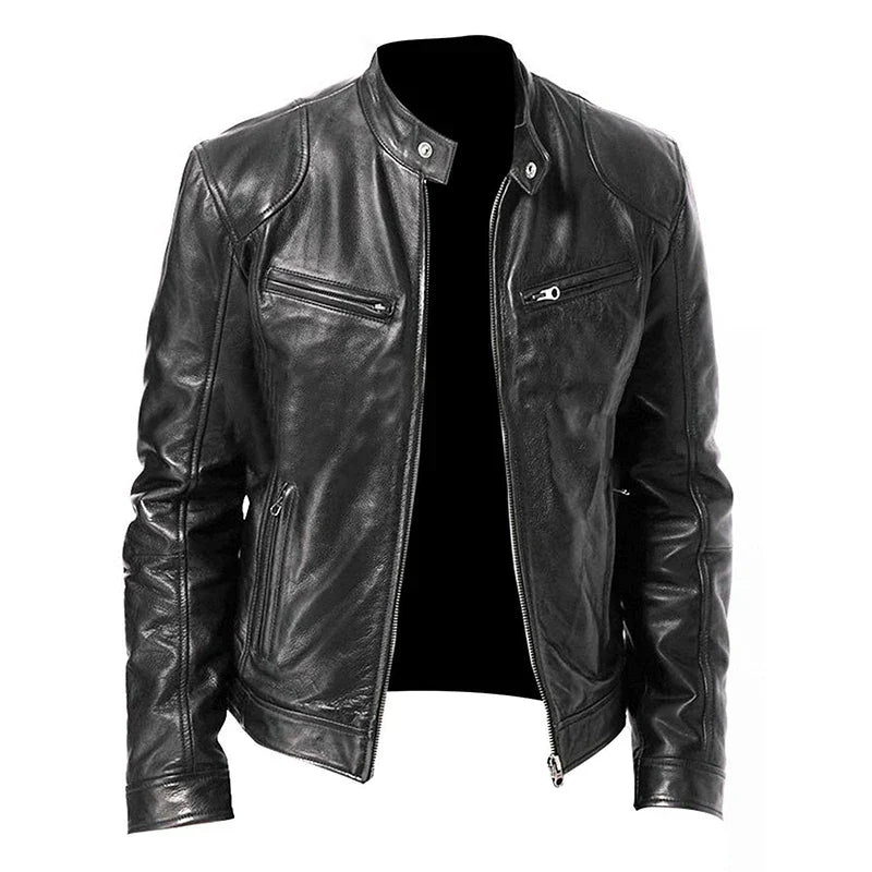 Men's - Biker Jacket - Leather - Multiple Pockets - Stylish Casual Outerwear