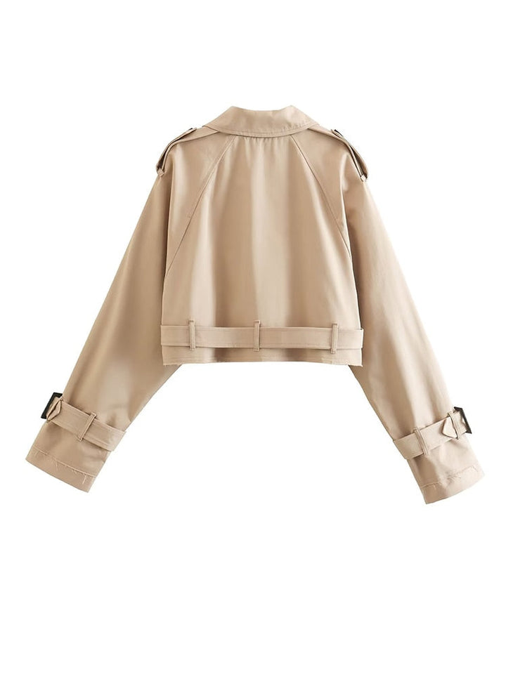 Women's fashion with belt Oversized cropped trench coat