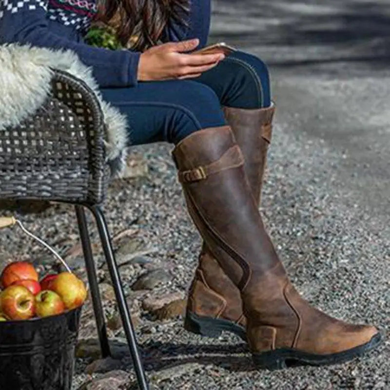 Elegant knee-high boots with buckle accent