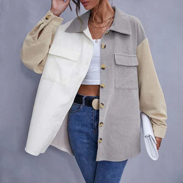 Structured button-down corduroy jacket for women