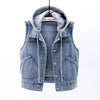 Denim waistcoat with hood and breast pockets