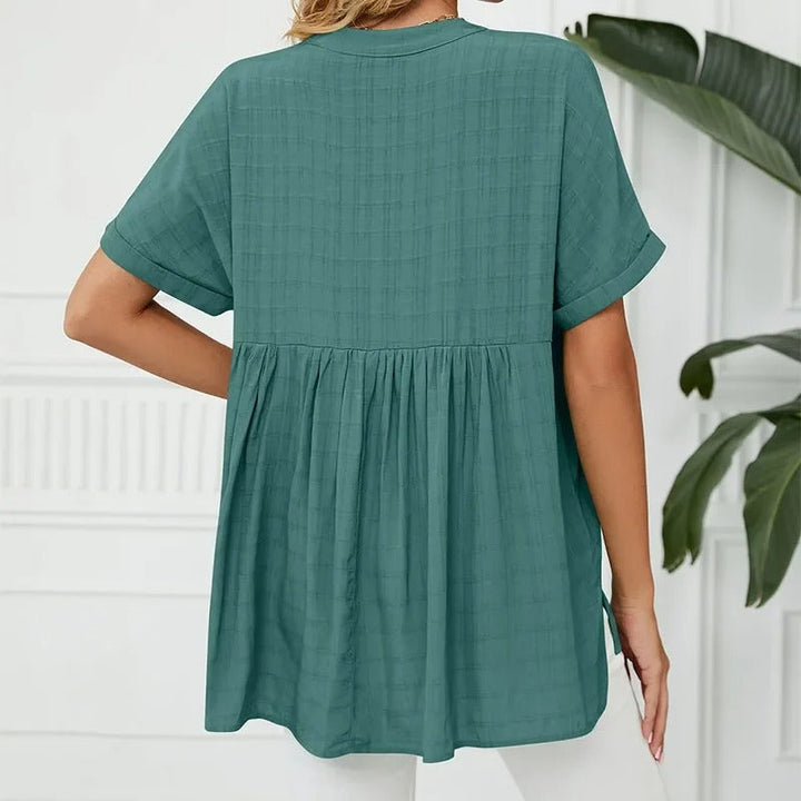 Short-sleeved chiffon shirt with V-neckline