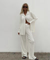 Wide trousers and blouse in ribbed fabric