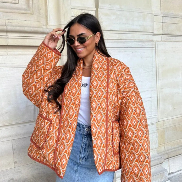 Oversized printed coat with long sleeves for women