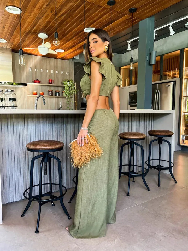 Elegant, one-piece, sleeveless jumpsuit with wide legs