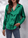 Satin blouse for women - Loose fit - Button placket - Silky long-sleeved shirt