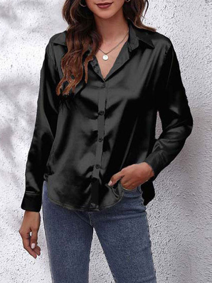 Satin Blouse For Women Loose fit Button placket  Silky long-sleeved shirt