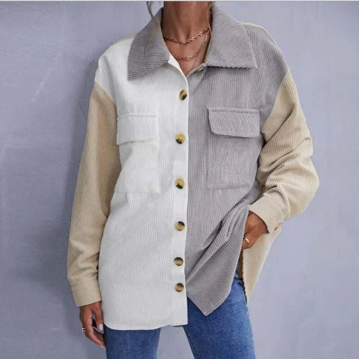 Structured button-down corduroy jacket for women