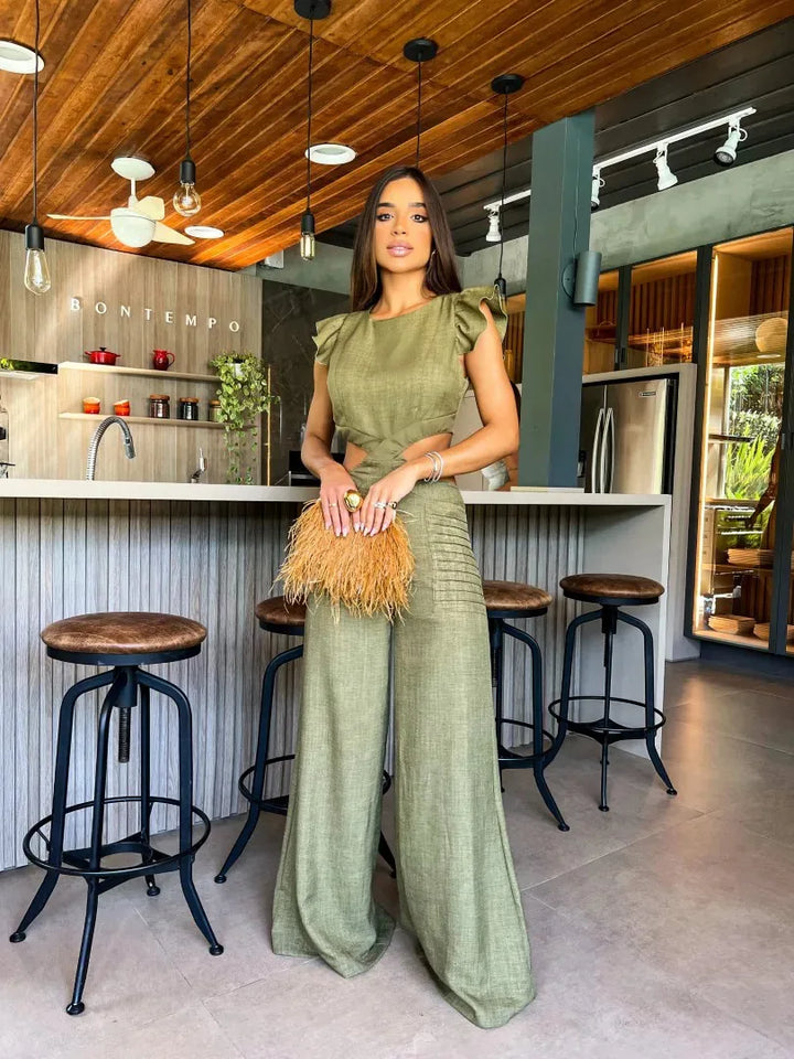 Elegant, one-piece, sleeveless jumpsuit with wide legs