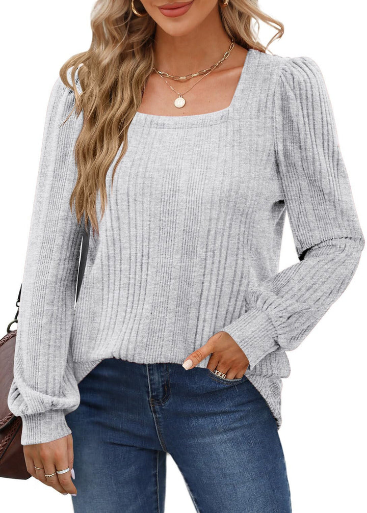 Elegant women's tops with long sleeves, loose cut and plain-coloured pullover T-shirt