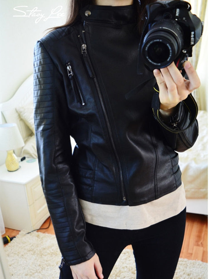 Cool leather jacket - women's PU leather jacket for spring and autumn