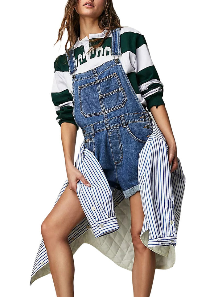 Ladies' Short Dungarees - Sleeveless Denim Rompers