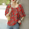 Blouses with floral print and square neckline