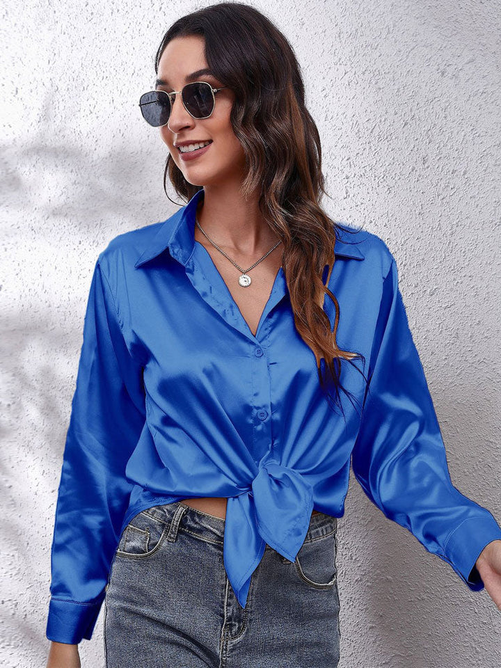 Satin Blouse For Women Loose fit Button placket  Silky long-sleeved shirt