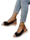 Wedge sandals with peep toe buckle