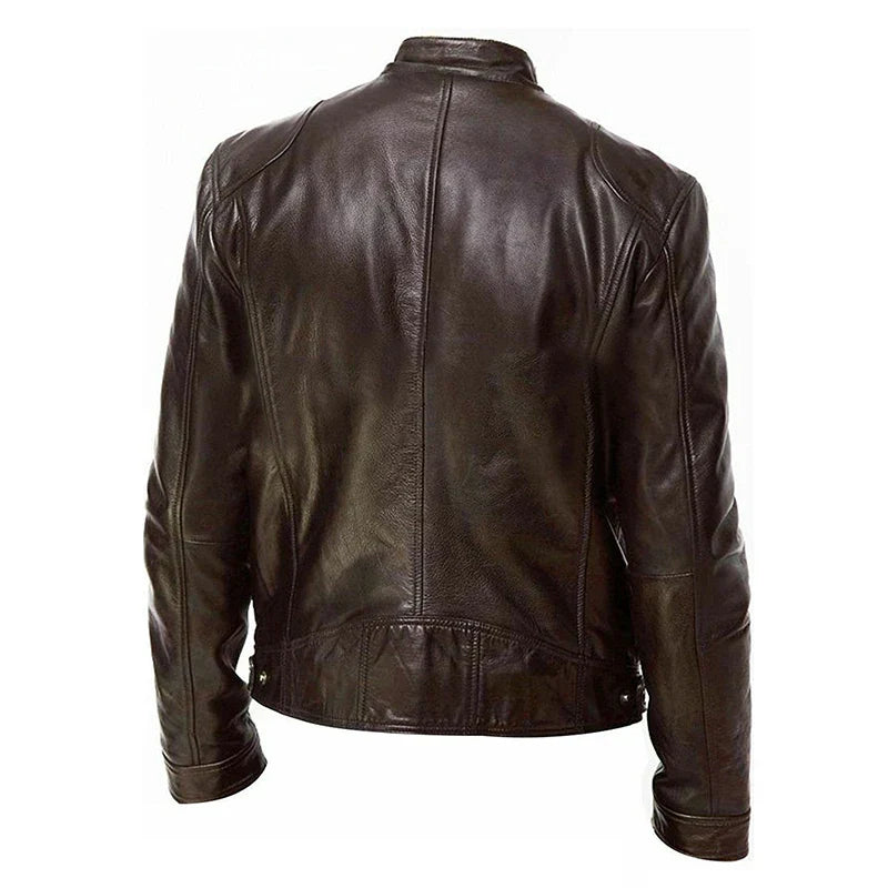Men's - Biker Jacket - Leather - Multiple Pockets - Stylish Casual Outerwear